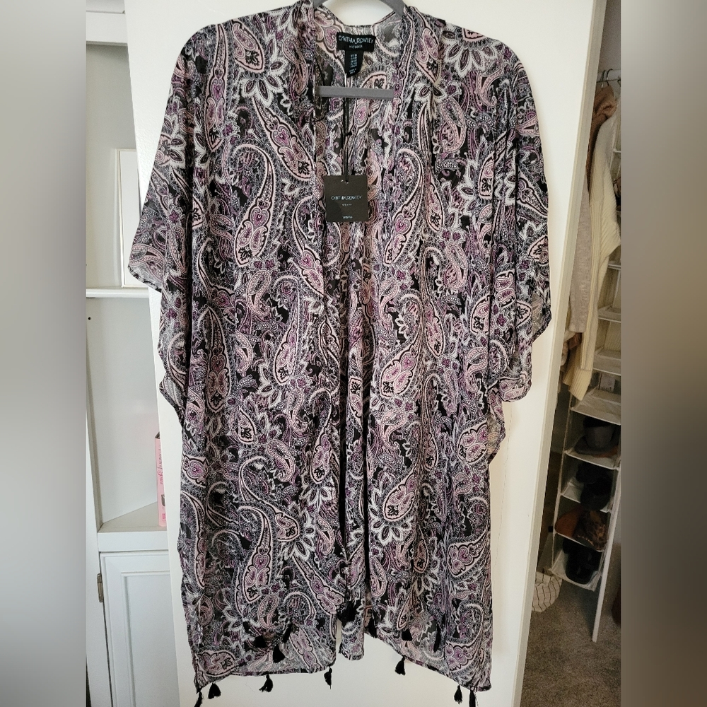 Black and Pink Paisley Kimono, NWT